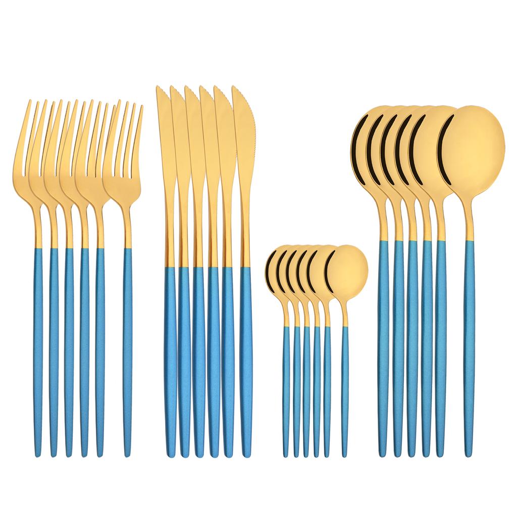 24Pcs Shiny Silver Tableware Stainless Steel Cutlery Set Forks Knives Spoons Kitchen Dinner Set Family Dinnerware Set Service for 6