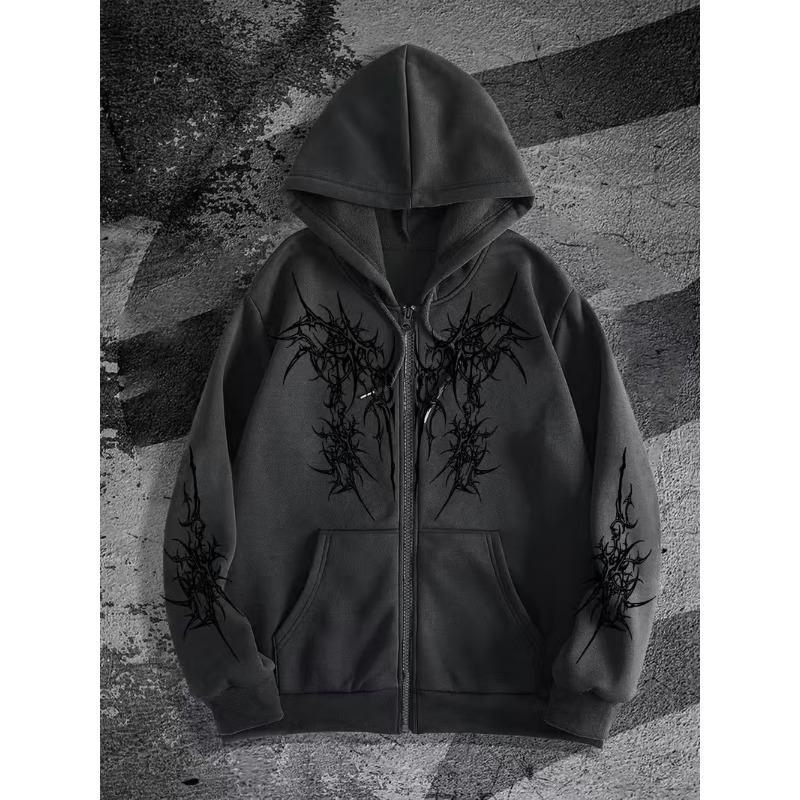 Cappotto alla moda unisex autunno inverno con stampa soprannaturale, felpa con cappuccio e zip, top casual a maniche lunghe per donna e uomo, felpa con zip Harajuku