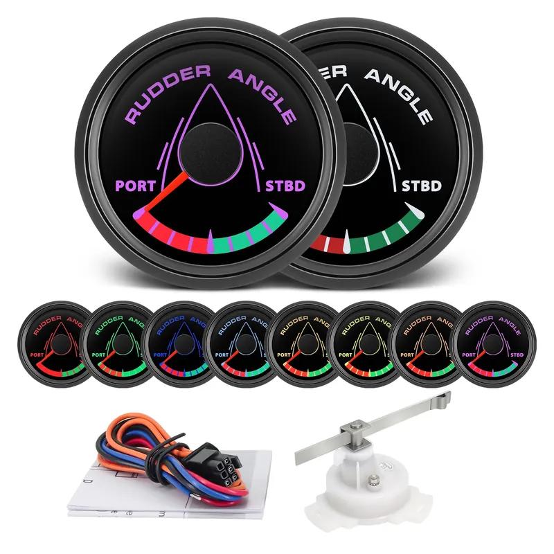 52MM Ruderwinkelanzeige mit 8-farbiger Hintergrundbeleuchtung Wasserdichte Ruderpositionanzeige mit Sensor 0-190 Ohm für Boot Yacht Marine
