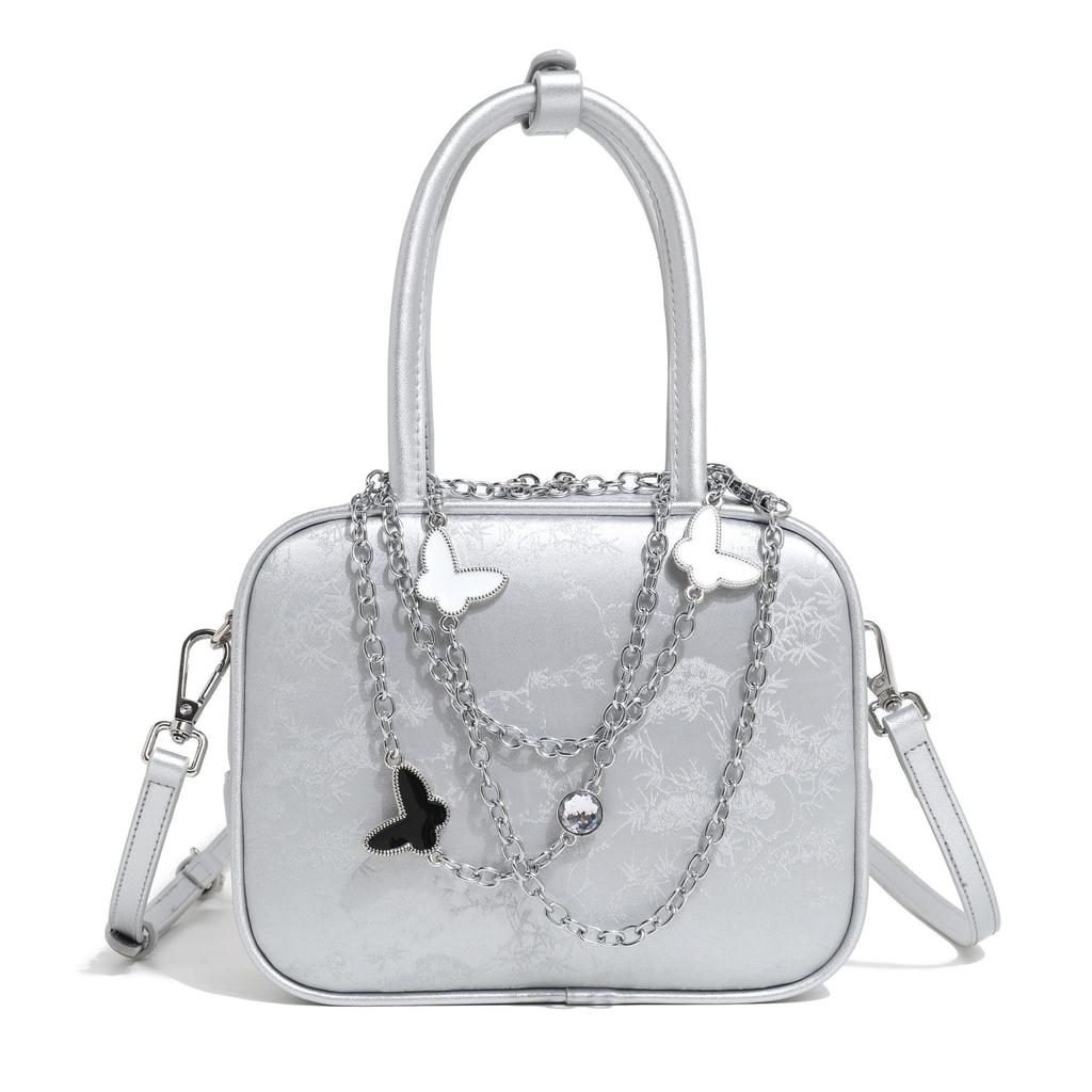 High-end Niche Light Luxury Silver Handbag for Women, 2024 New Summer Handbag, Casual Style Crossbody Pillow Bag