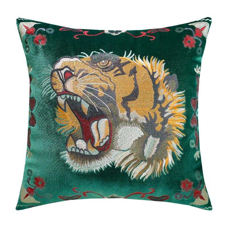 Tiger Head Embroidered Pillow Cover American Retro High Quality Cushion Cover Pillows Decor Home