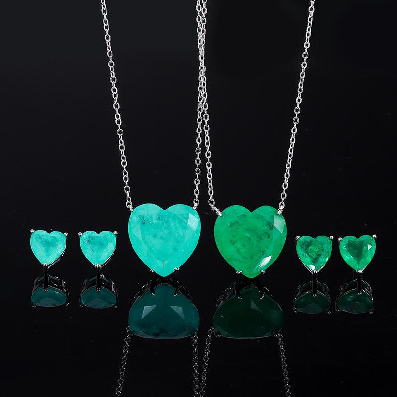 Wind Paraiba Sapphire Pendant Women'S Jewelry Set Emerald Love Necklace Earrings