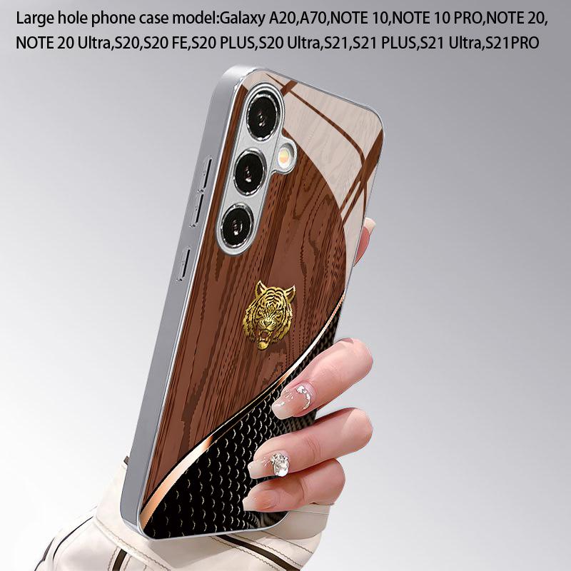Wood Grain Gold Tiger Pattern 2D Phone Case for Samsung S26 S25 S24 S23 S22 S21 S20 A56 A36 A16 - Glass Protective Cover