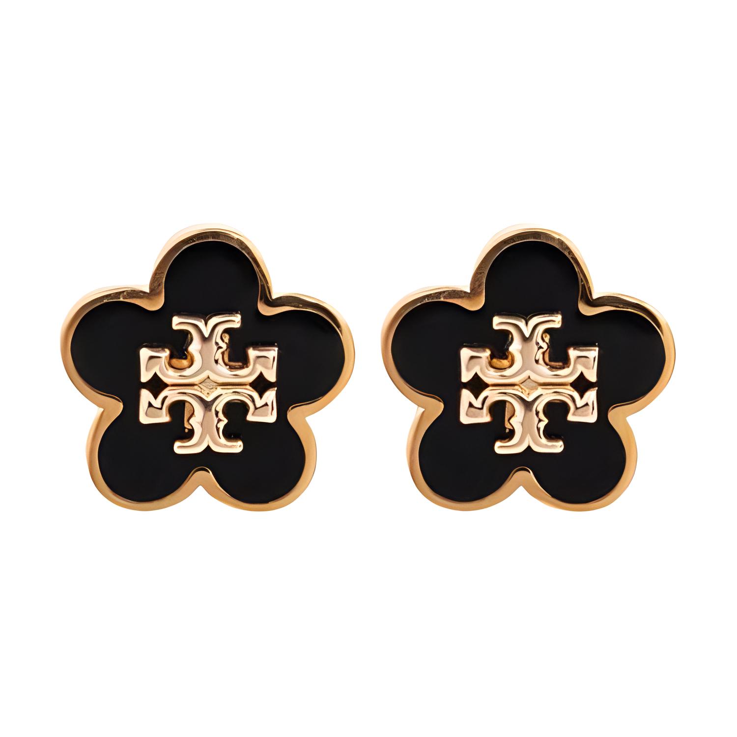 Tory Burch Floral Design Brass Earrings Women earrings Black 1471510-720 F,Black