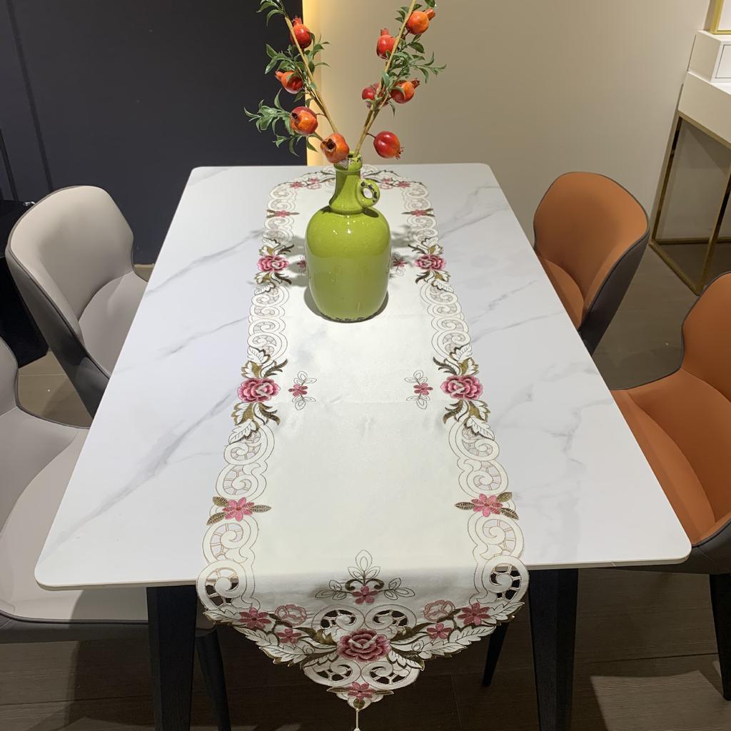 Tassel Table Flag Simple White Embroidered Polyester Fabric Tv Cabinet Rectangular European Tablecloth