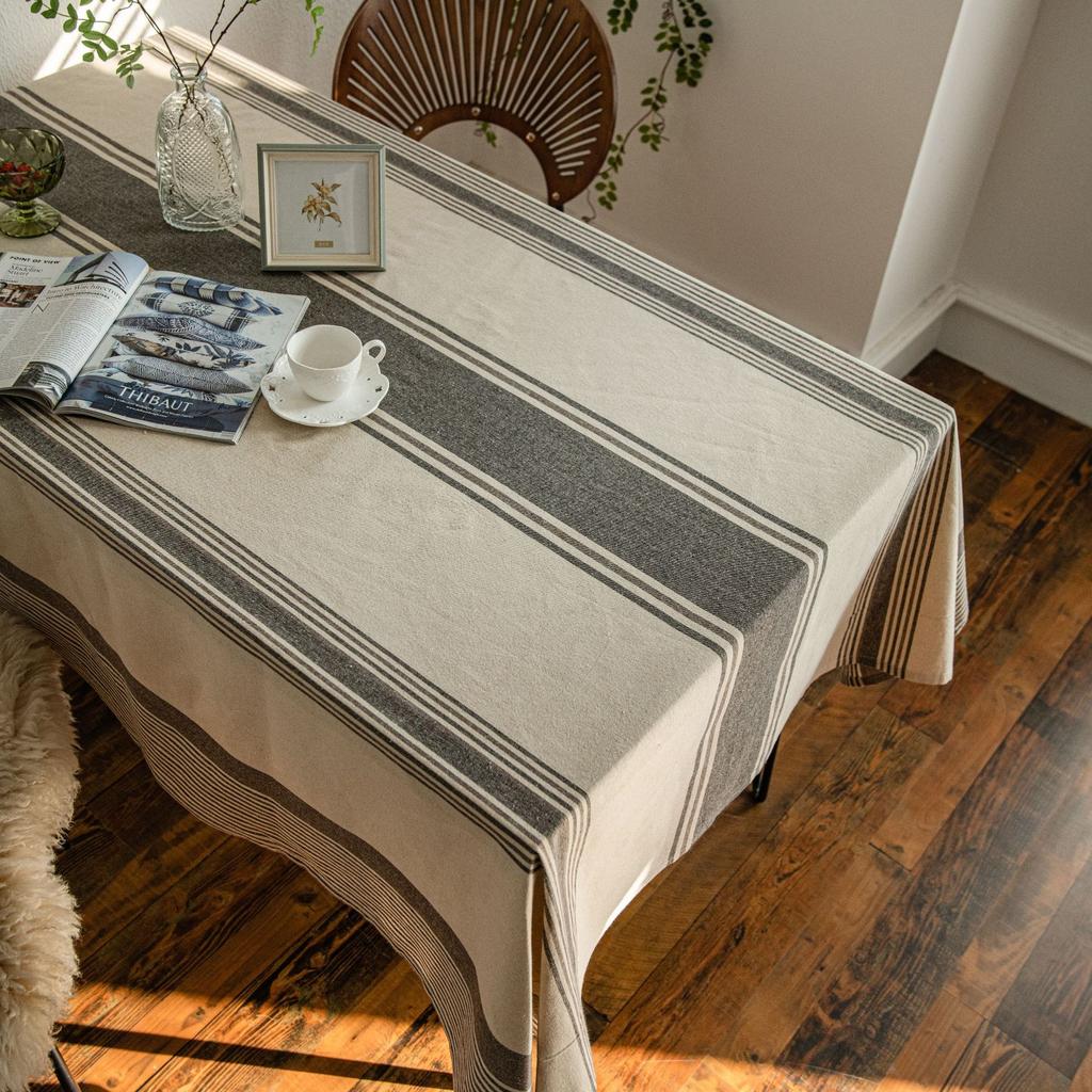 Față de masă cu dungi, culoare cafea, culoare contrastantă, față de masă japoneză, față de masă pentru măsuță de cafea, țesătură, dreptunghiulară