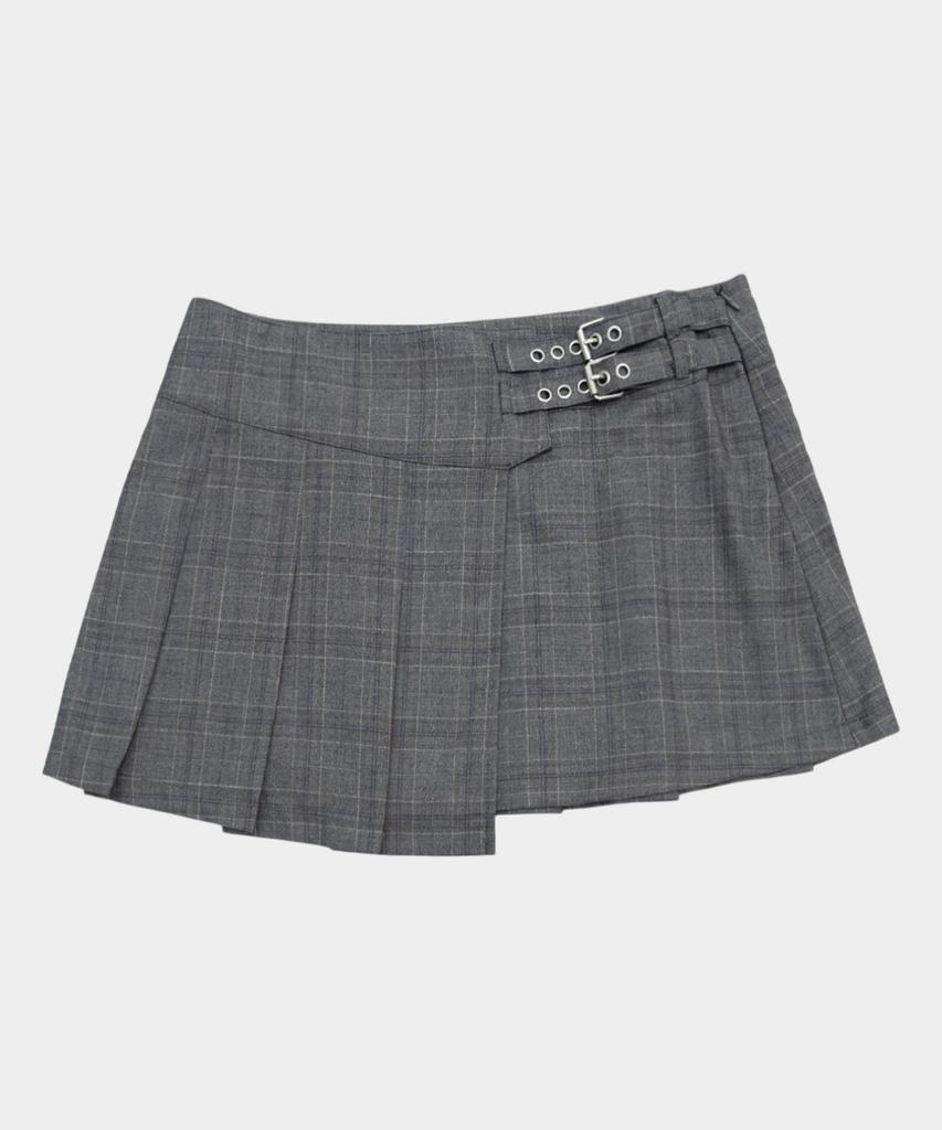 Place Studio Eyelet Point Tab Strap Pleated Layered Mini Skirt _2 Colors