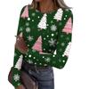 Women's Fashion Slim-Fit Round Neck Base Layer T-Shirt Christmas Print Long-Sleeved Top