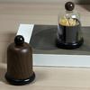 Tandstikkeræske med Gennemsigtigt/Træmønstret Låg, Støvtæt Tandstikkerholder Dispenser, Tandtråds-pinde Tandstikkerbeholder til Køkkenbordplade