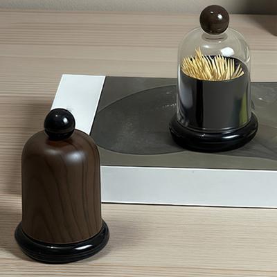 Caixa de Palitos com Tampa Transparente/Grão de Madeira, Dispensador de Palitos à Prova de Poeira, Recipiente para Palitos com Hastes de Fio Dental para Bancada de Cozinha