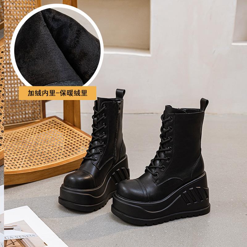 

Женские ботинки мартин на платформе, полусапожки до середины голени, новая кожаная обувь осень-зима 2025, однотонные простые модные туфли с боковой молнией 39