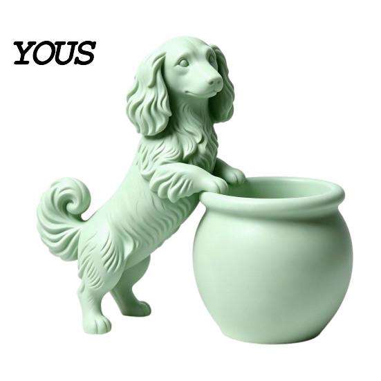 Pot de plante de bureau original Chien Teckel à poil long imprimé en 3D, Pot de fleurs chien mignon pour cactus, plantes aériennes, durable, étanche, plantes, succulentes,