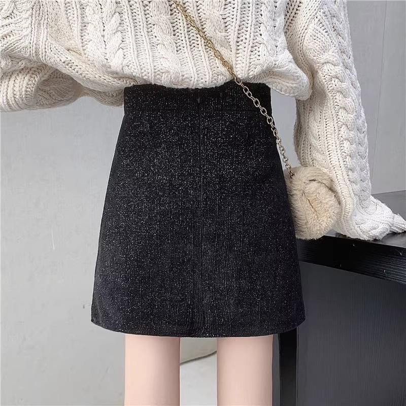 Highlights Women's Black Woolen High-Waisted Plus Size Bodycon Skirt - Petite, Short for Autumn/Winter 2025