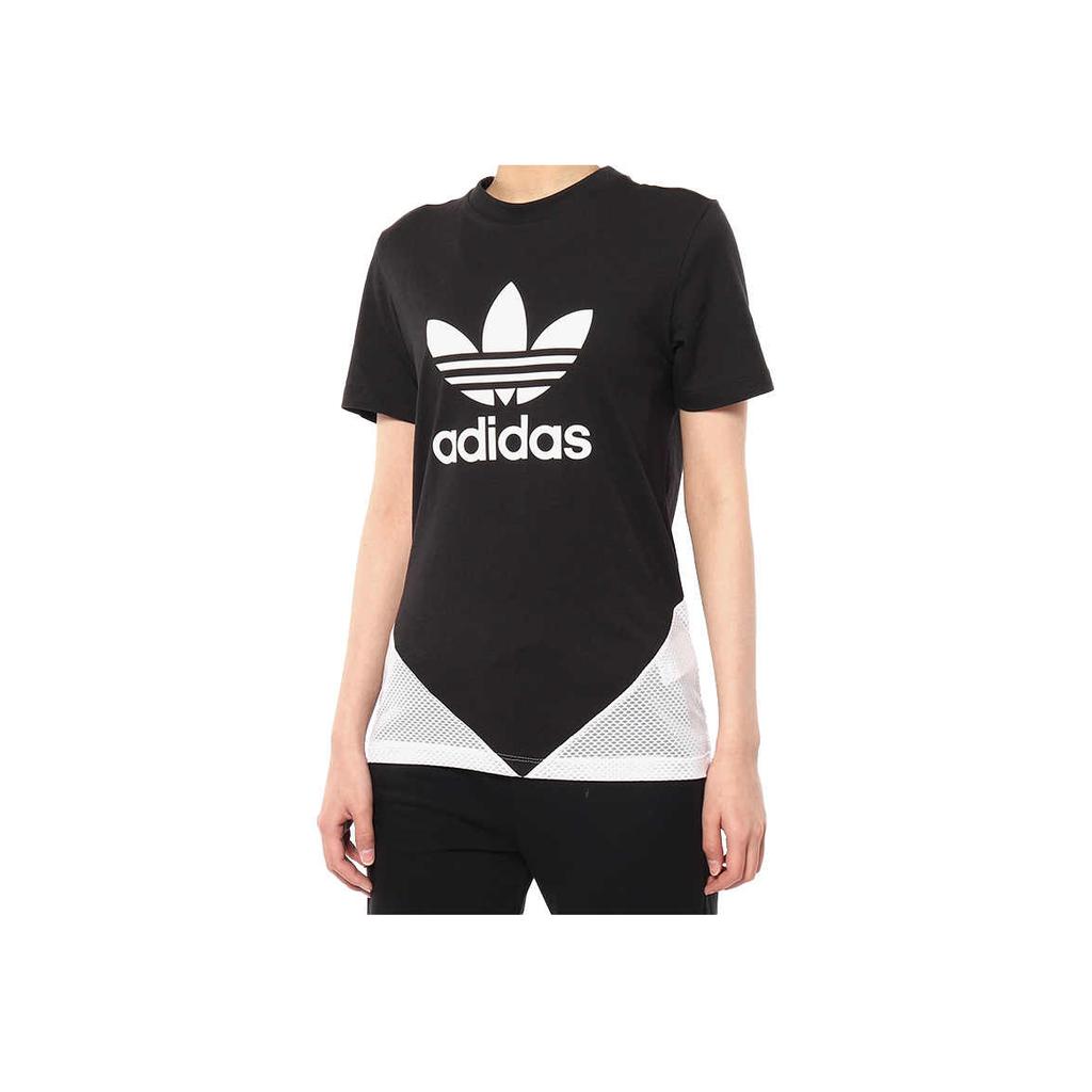 Adidas Logo Color Block Knitted Breathable Sweat-Absorbing Round Neck Short Sleeve T-Shirt Women T-Shirt Black CY7367