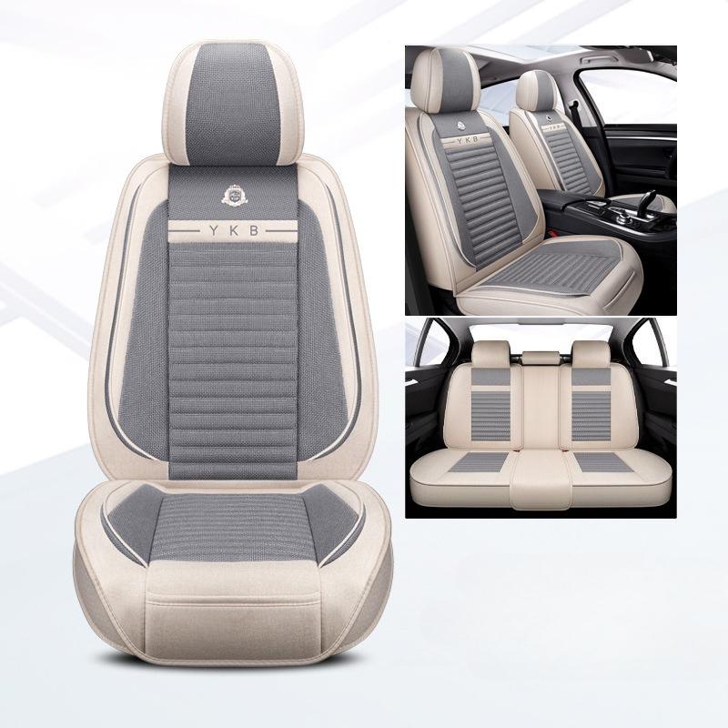 5-Seat Car Seat Cover Set, Full Car Seat Cushion Linen Car Seat Cover, All-Season Car Seat Cover Set, Compatible with Five-Seat Vehicles