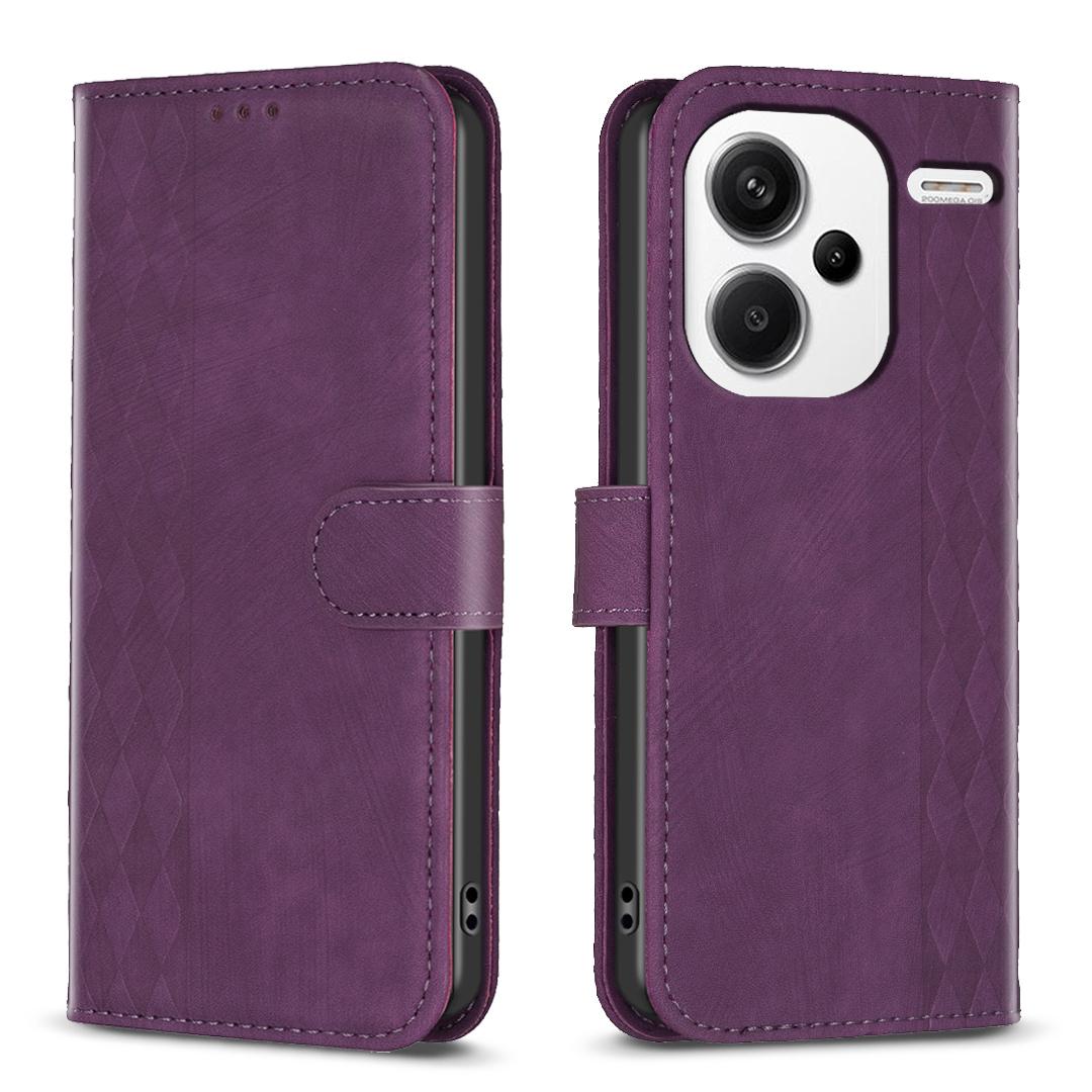 

For Xiaomi Redmi Note 13 Pro+ 5G Leather Wallet Case Grid Pattern Shockproof Flip Cover E