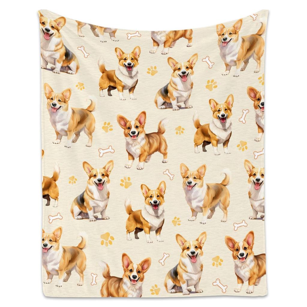 Cute Corgi Blanket Puppy Pattern Blanket Soft Flannel Blanket for Children Adult Gift Blanket