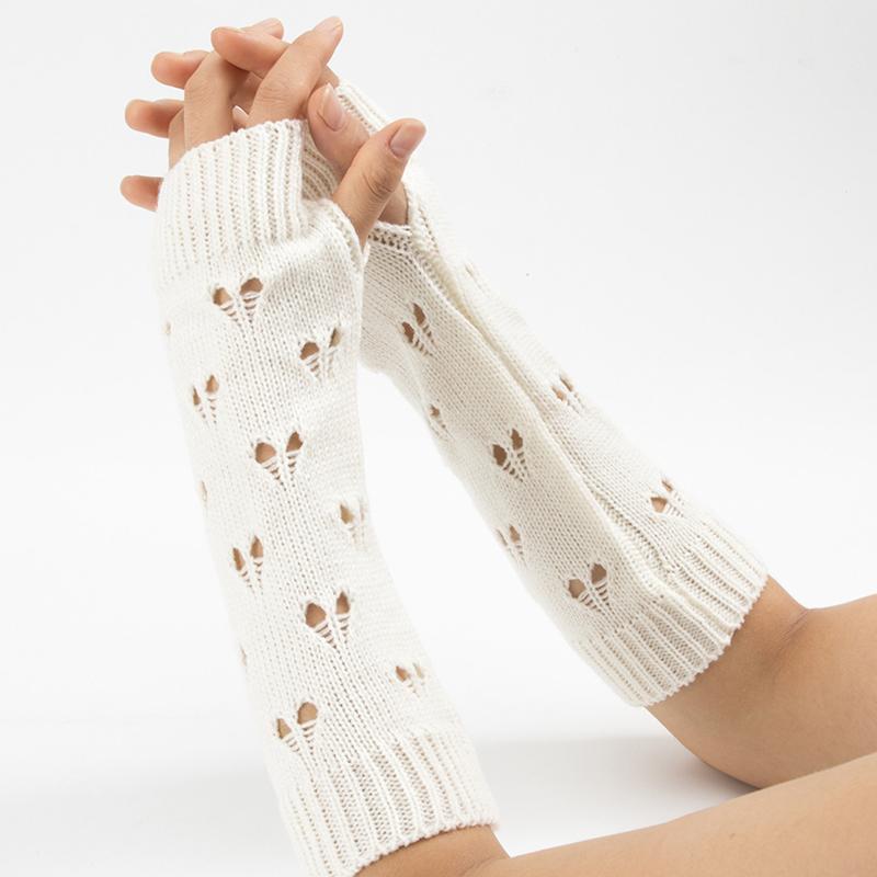 Solid Color Stylish Hollowed Out Fingerless Knitted Gloves Girl Crochet Long Hand Sleeves Warm Arm Covers Lady Elbow Mittens