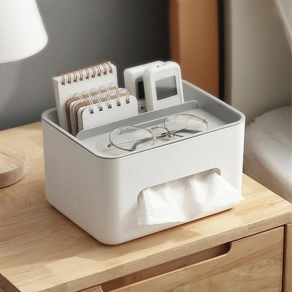 Tissue Box Cover Rectangular Multifunctional Napkin Box Holder with Remote Control Box for Living Room