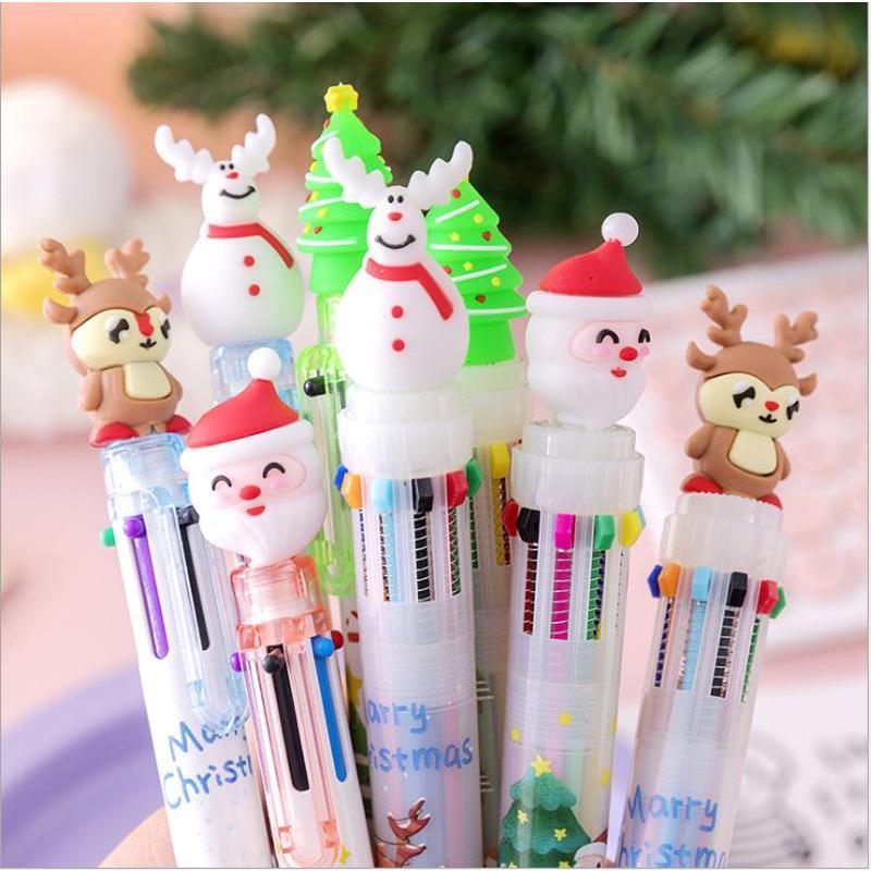 Christmas Ballpoint Pen Press Type 10 Color 6-color Ballpoint Pen Color Multifunctional Marker Pen Creative Stationery Wholesale