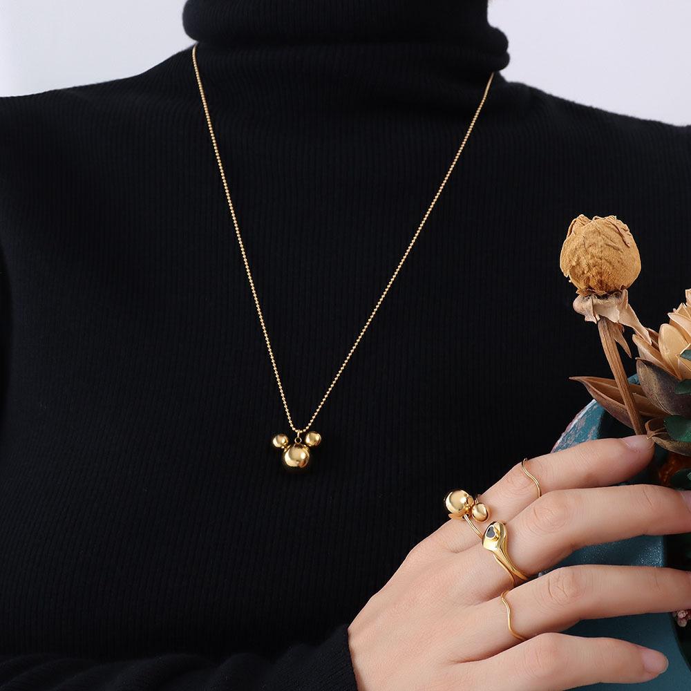 Korean Version Of Trendy Niche Cute Three-Dimensional Little Mouse Pendant Titanium Steel Necklace Sweater Chain Women'S Plated 18K Real Gold P458