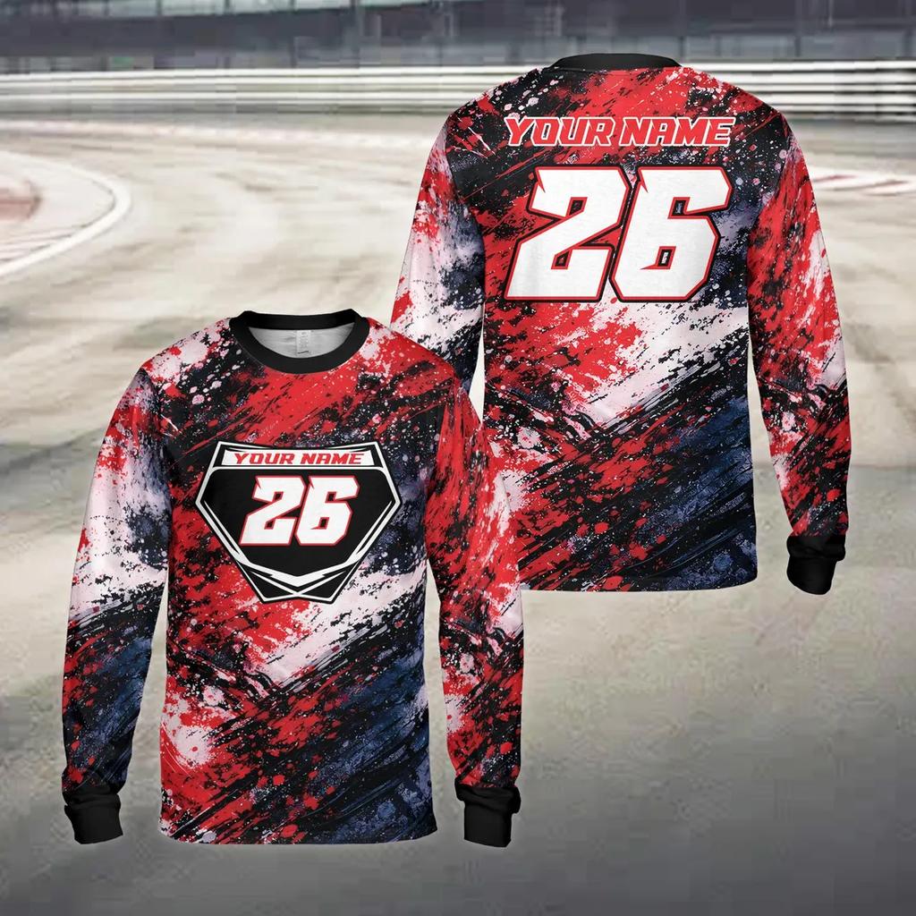 Custom Diy Paint Splash Racing Sports Jersey Personalized Name Number Text Long Sleeve Motocross Shirt For Dirt Bike Enthusiasts