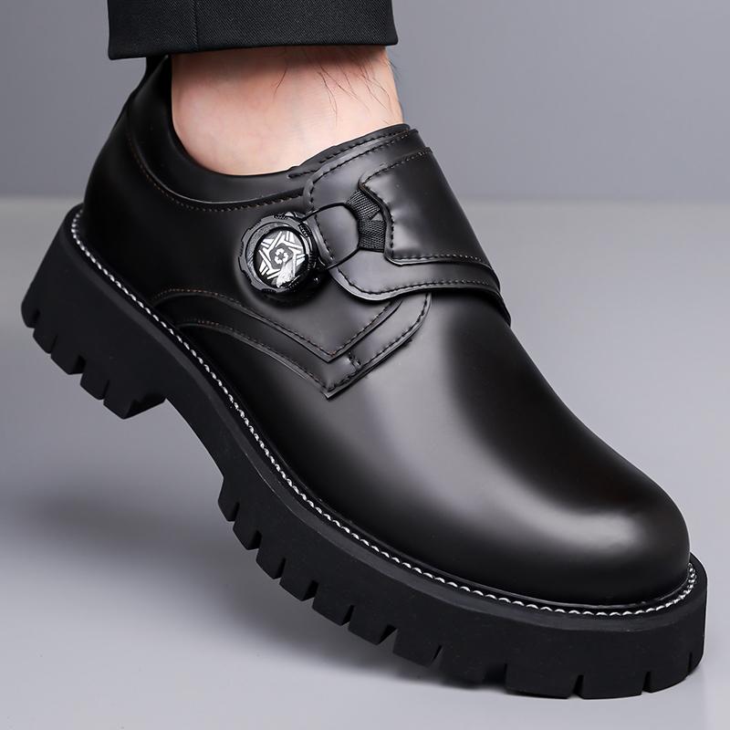 Fashion Fashionable Plus Size New Button Rubber Thick Soled Non Slip Leather Shoes Men's Business Dress Leather Men Shoes Casual Loafers