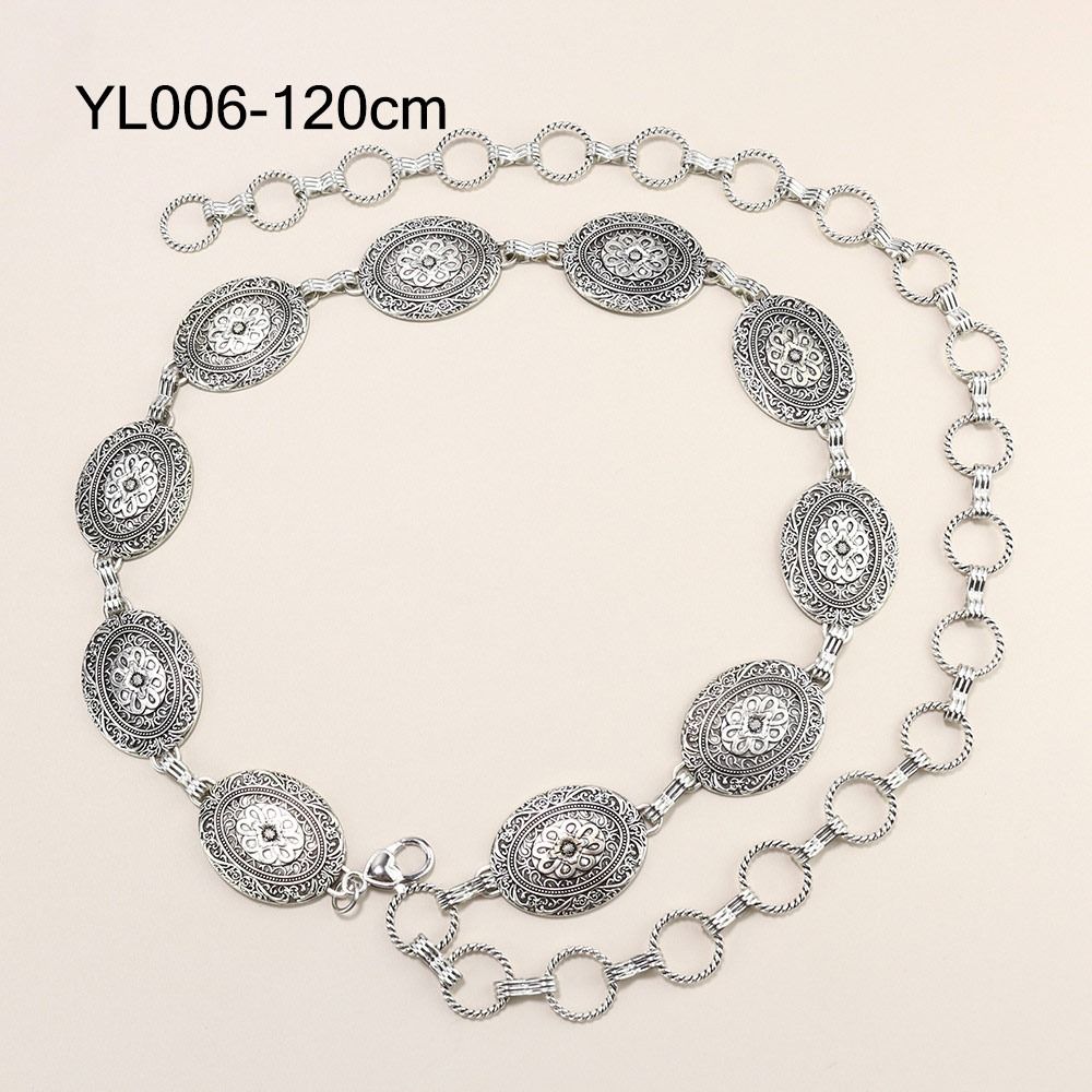 

Металевий прикрашений поясний ремінь. Срібні західні пояси для ковбойок для суконь/джинсів/светрів YL006-120cm