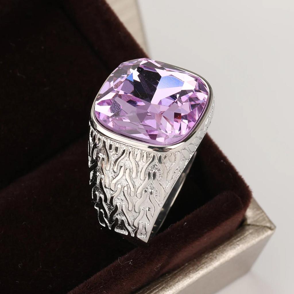 Hombre Mujer Retro Acero inoxidable Joyería Vintage Corte princesa Diamante de imitación amarillo Propuesta antigua Anillos de regalo Alianza de boda nupcial