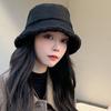 Winter Women Faux Fur Bucket Hat Outdoor Warm Lamb Black Solid Fluffy Fishing Cap
