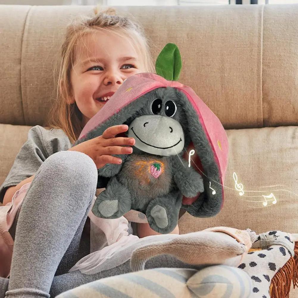 Breathing Stuffed Animal Comfort Doll with Realistic Breathing Motion and Lights Donkey Plush Doll for Kids Toy Birthday Gift