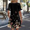 Women A Line Sun Dress Short Sleeve V Neck Printed Dress With Pockets