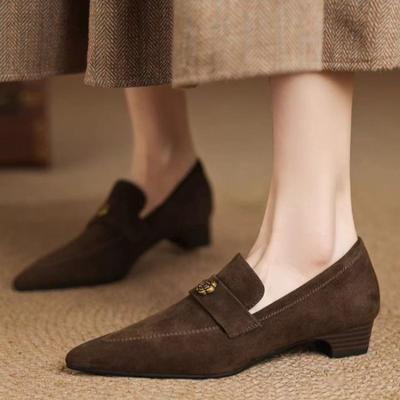2025 Fashion Dress High Heels Retro Handmade Genuine  Women's Pointed Toe Single Shoes Design Thick Heel Versatile Comfortable