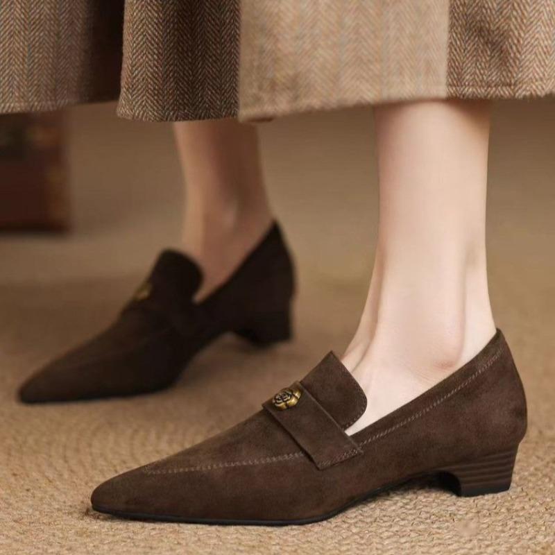 2025 Fashion Dress High Heels Retro Handmade Genuine Women's Pointed Toe Single Shoes Design Thick Heel Versatile Comfortable