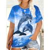 Sommar Delfin 3D-tryckt T-shirt Sommar Dam Casual Kortärmad Rundhalsad Topp