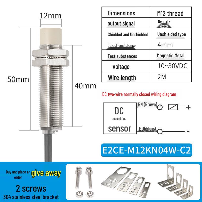 Waterproof Inductive Proximity Switch, Two-Wire, M8/M12/M18/M30, NPN NO/PNP NC