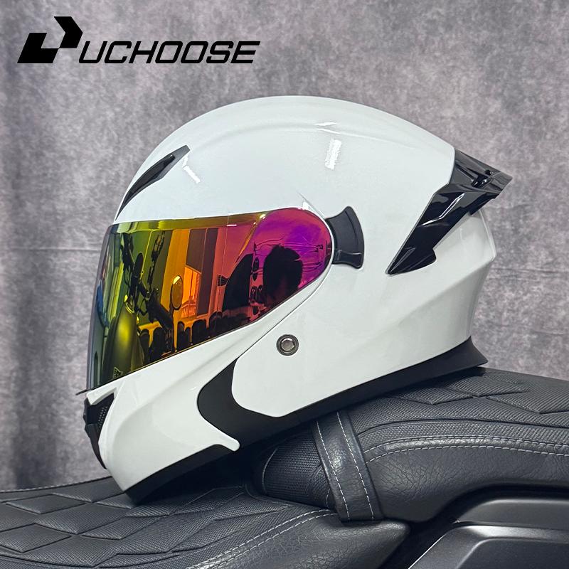 DOT Uchoose Approved Helmets Crash Motorbike Protective Gear Men Women Flip Up Helmet Motorcycle Visor Double Sun