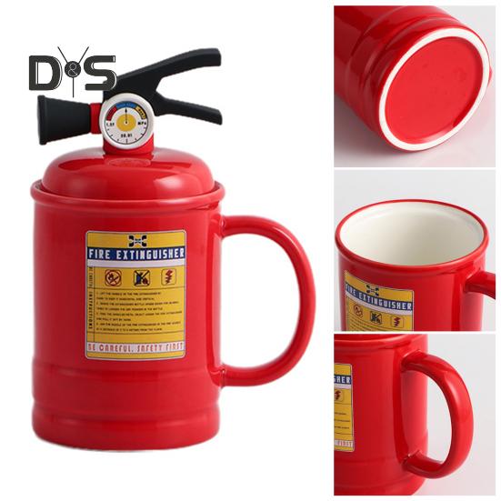 Coffee Cups Ceramic Tea Cup Flame Extinguisher Shaped Mug with Lid Spoon 400ml Hot Cold Drinks Milk Juice Beverage Mug Office Home Travel Gifts