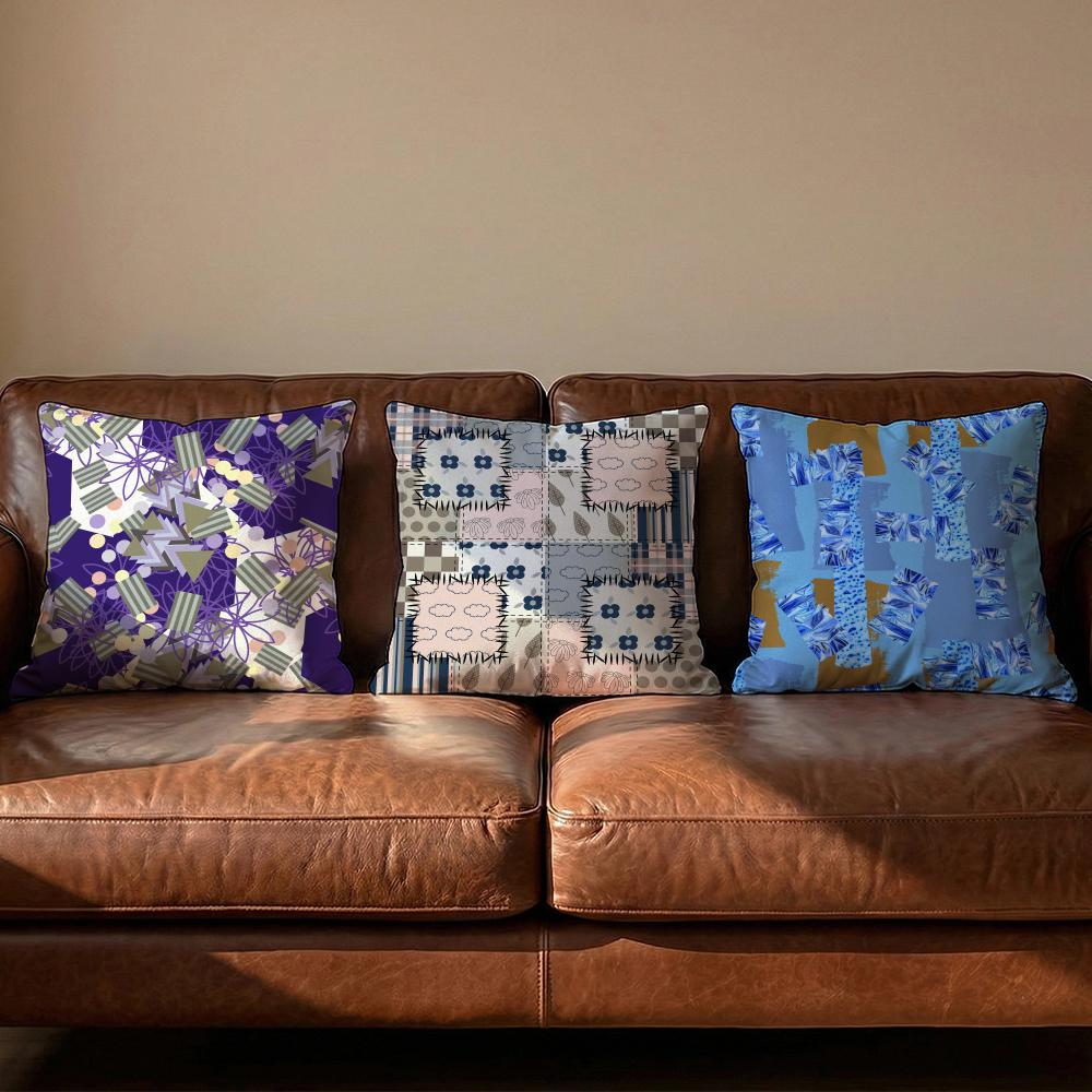 Colorful Patchwork Pattern Cushion Cover Soft Reversible  Durable Pillow Cover  MultiScene Use for Home  Car Daily Comfort