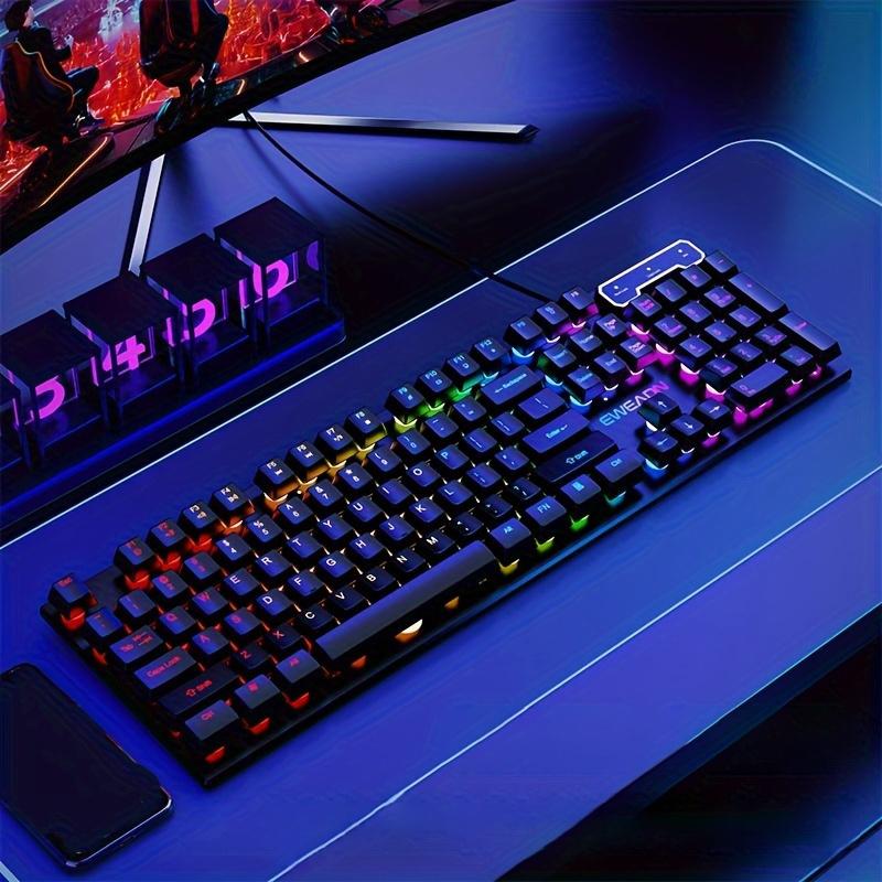 

EWEADN GX330 Computer Laptop E-Sport Keyboard USB Wired Backlit Gaming Keyboard Black/Rainbow Light