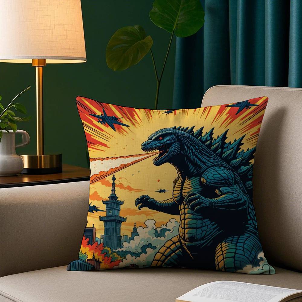 Cool G-GodzillaS Kuddfodral Plyschtyg Mjukt Kuddfodral Dubbelsidigt Tryck Soffkuddfodral Överkast