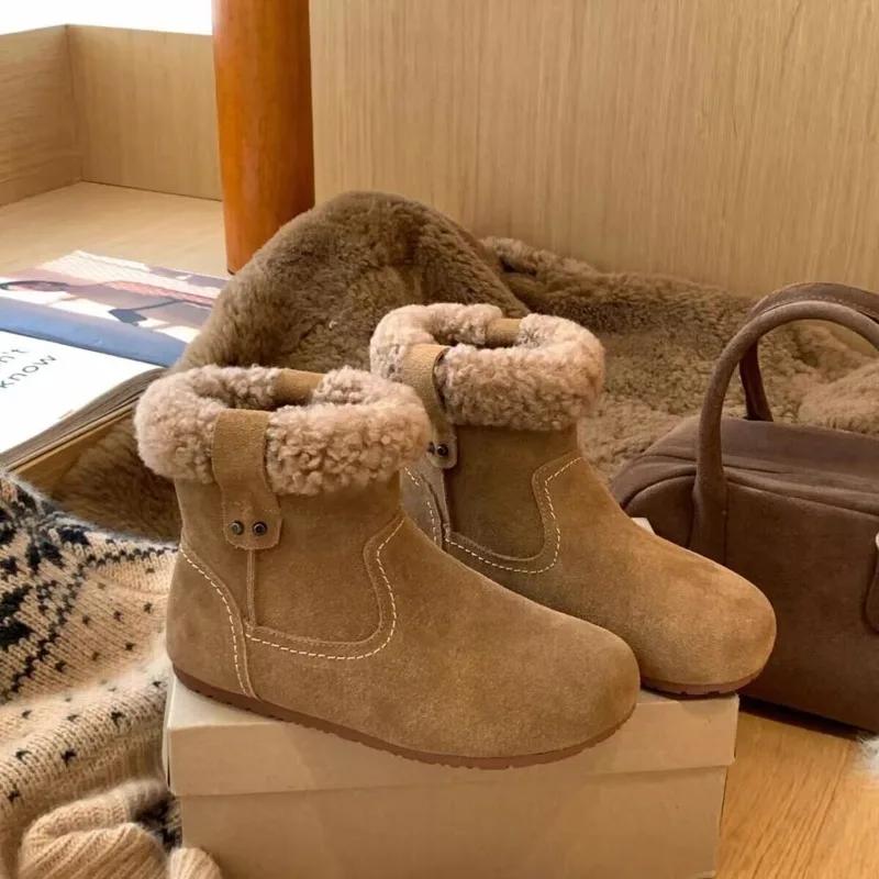2026 Brand Shoes for Women Slip on Women's Boots Fashion Round Toe Casual Boots Women Winter Plus Velvet Keep Warm Ankle Boots