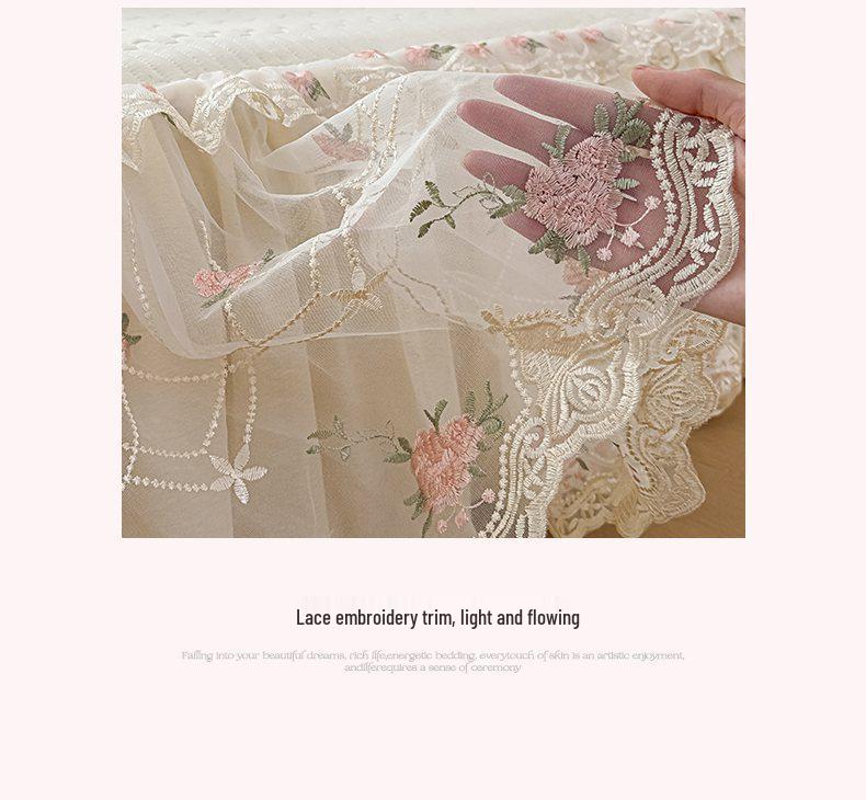 Korean Princess Crinkled Quilted Lace Bed Skirt: Thick Non-slip Mattress Protector