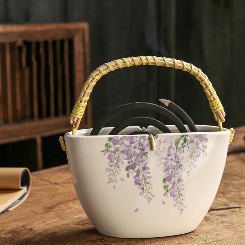 1PC Wisteria Lotus Ceramic Incense Burner Ceramic Sandalwood Incense Burner Coil Incense Dish S/L