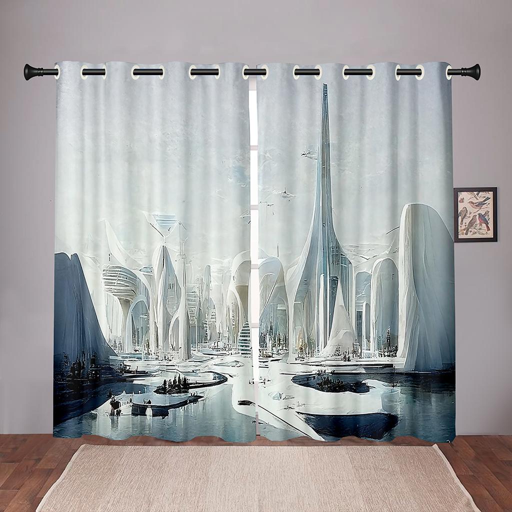 

Плотные 2 шт., 90% затенение, будущее, киберпанк, городское небо, распродажа, затемняющие оконные занавески для спальни, гостиной, ванной комнаты, кухни, двери W50 X H130(CM)X2&Grommet Top