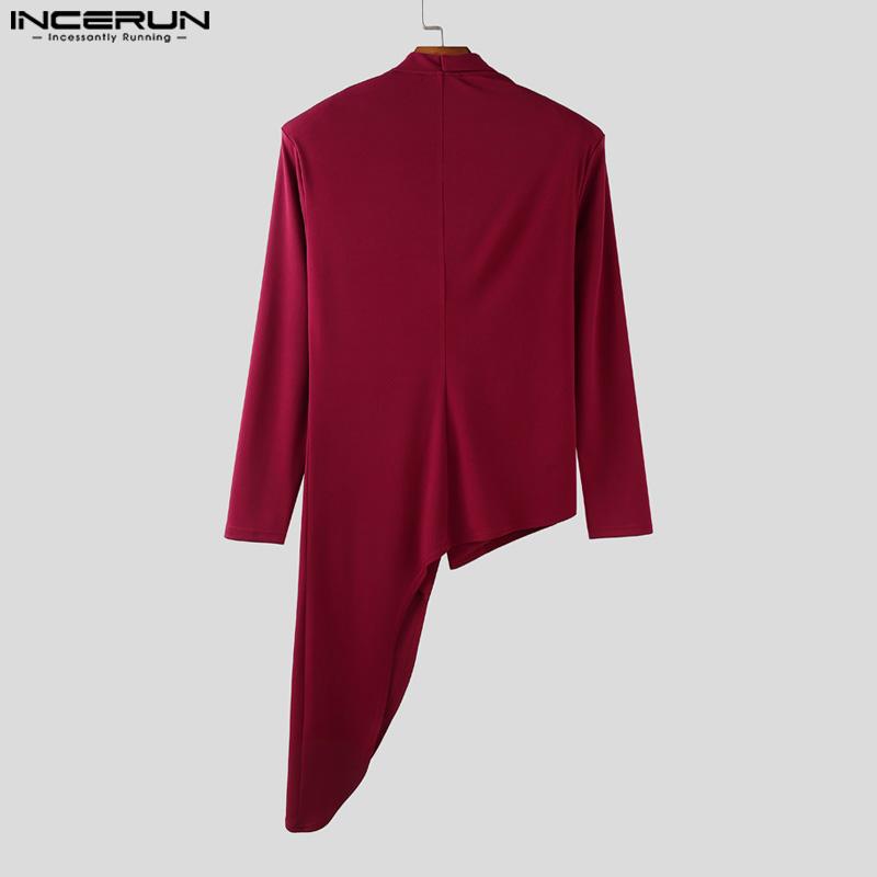 INCERUN Men V Collar Long Sleeve Splits Irregular One Buttons Front Cross Thin Tops Blazer