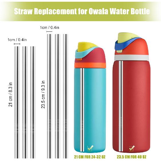 6PCS Metal Straw Replacement Compatible With Owala FreeSip 24oz 32oz & 40oz Water Bottle, Stainless Steel Straws for Owala Accessories With 2 Straw