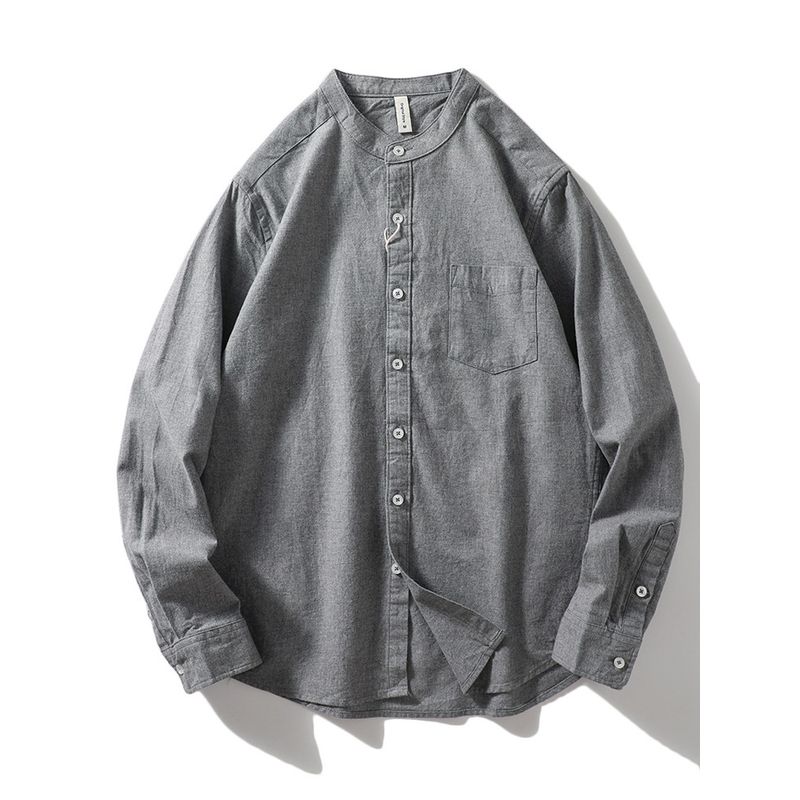 Stand Collar Long Sleeve Brushed Spring and Autumn Export Casual Shirt Grey 3XL