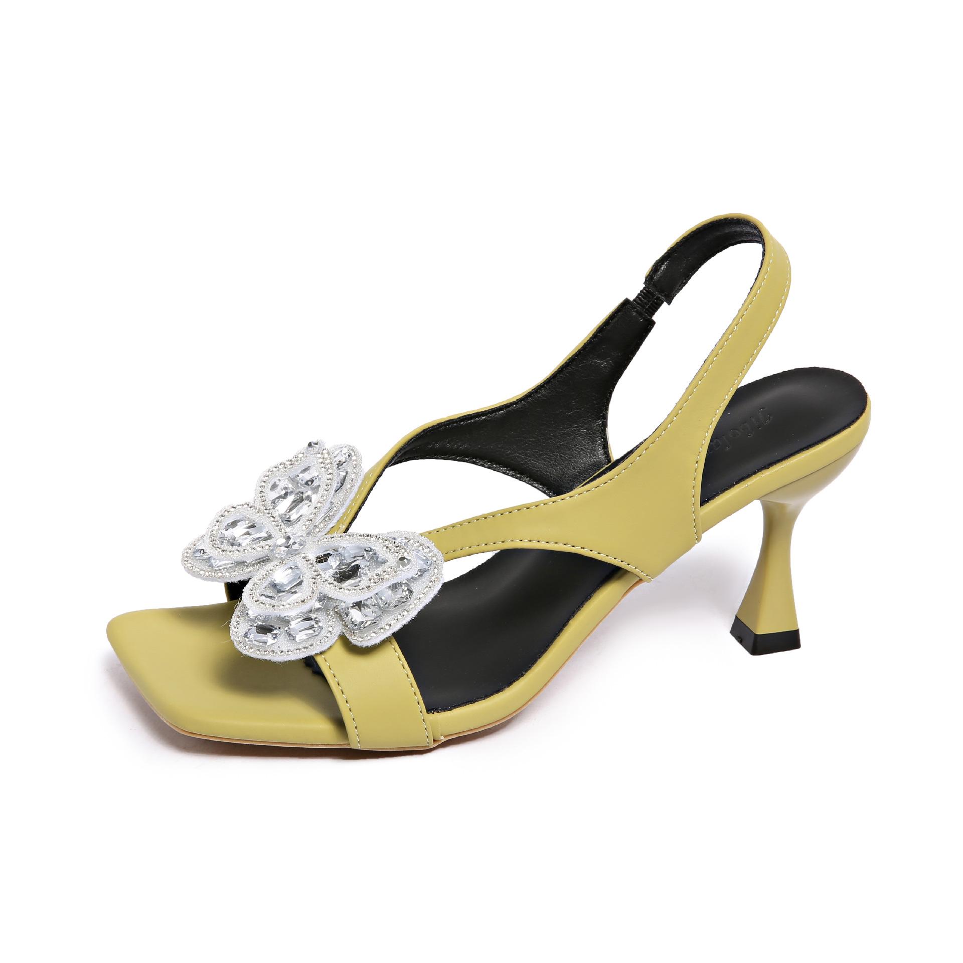 

Square head bow fashion sandals women 2025 summer new European station elastic wine glass and rhinestone sandals women 40 зелёный