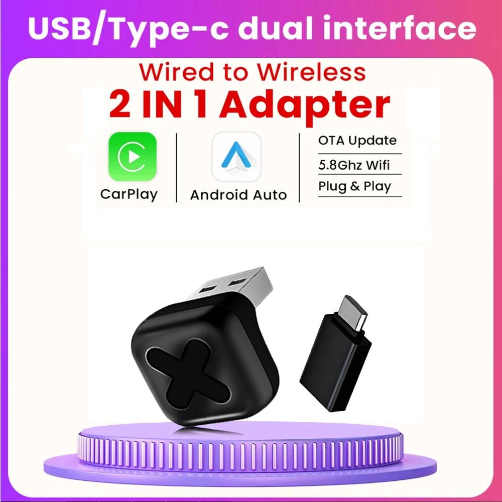 

5.8Ghz 2 IN 1 Wired to Wireless CarPlay Android Auto Adapter Smart Mini Box Plug & Play For VW Toyota Nissan Honda Ford Benz
